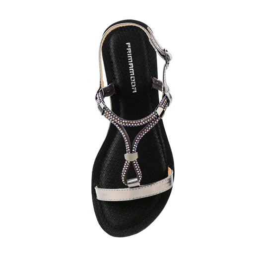 Czarne sandały ze srebnymi paskami na niskiej koturnie ALBAREDA Primamoda  37 