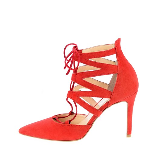 Czerwone wiązane sandały na szpilce
