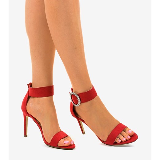 Czerwone sandały na szpilce z eko-zamszu 91761-3 - Czerwony