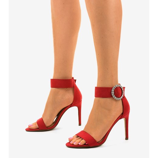 Czerwone sandały na szpilce z eko-zamszu 91761-3 - Czerwony