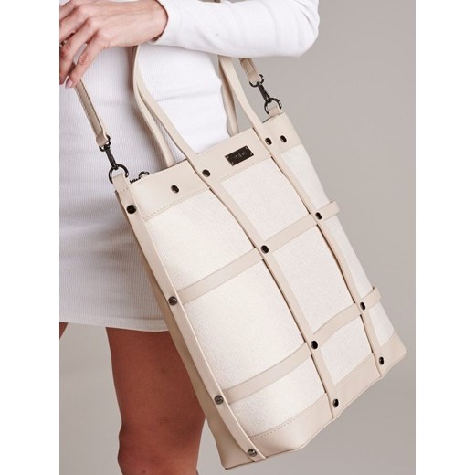 Shopper bag beżowa Femestage na ramię matowa bez dodatków skórzana 