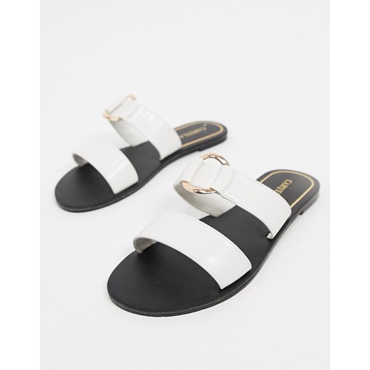 Carvela – Admire – Białe wsuwane sandały z metalowym brzegiem i krokodylim wzorem-Biały