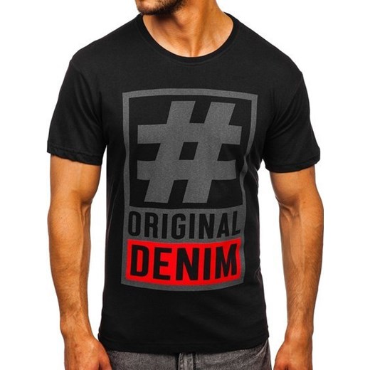 T-shirt męski Denley czarny w nadruki 