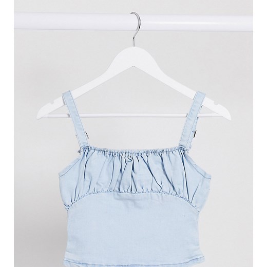 Missguided Petite — Niebieski jeansowy top o skróconym kroju z marszczeniem Missguided Petite 38 Asos Poland