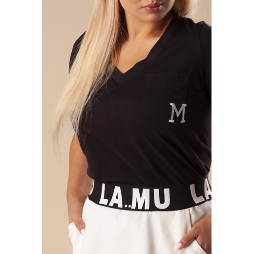 bawełniana bluzka z krótkim rękawem, dekoltem w serek i lampasami na ramionach Ptakmoda.com 36