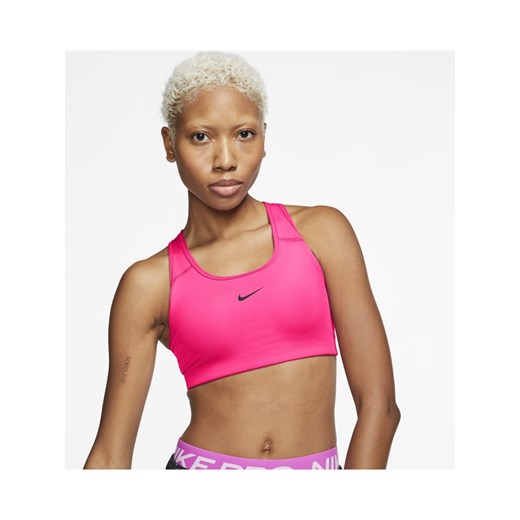 Damski stanik sportowy z jednoczęściową wkładką zapewniający średnie wsparcie Nike Swoosh - Różowy