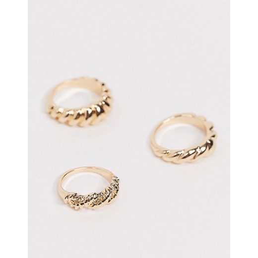 ASOS DESIGN – Komplet 3 grubych pierścionków w kolorze złota-Złoty  asos M / L Asos Poland