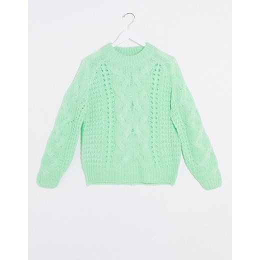 Pieces – Jyla – Zielony sweter o splocie warkoczowym Pieces  S wyprzedaż Asos Poland 