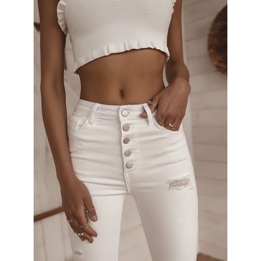 Spodnie damskie Selfieroom wiosenne białe z elastanu 