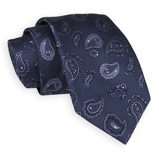 Ciemny Granatowy Elegancki Krawat -Angelo di Monti- 7 cm, Męski, Wzór Paisley, Łezki, Nerki KRADM1737 ze sklepu JegoSzafa.pl w kategorii Krawaty - zdjęcie 87875190