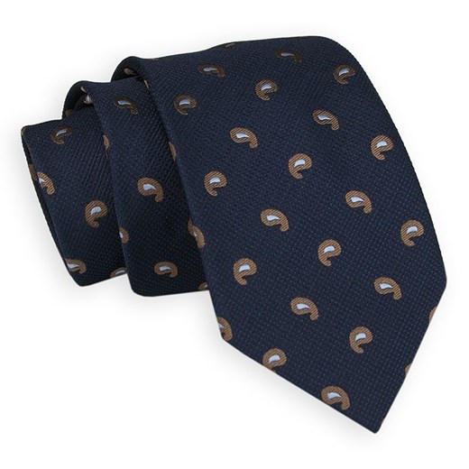 Granatowo-Brązowy Elegancki Krawat -Angelo di Monti- 7 cm, Męski, Wzór Paisley, Łezki KRADM1749 Angelo Di Monti   JegoSzafa.pl
