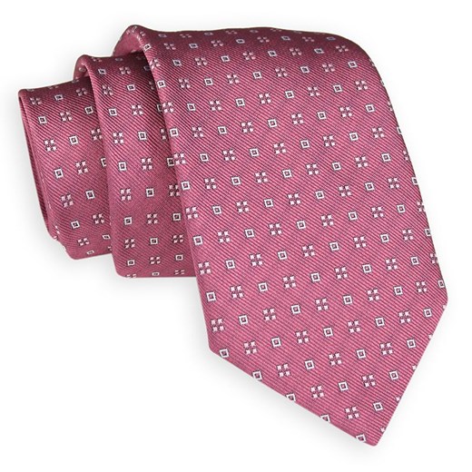 Różowy Elegancki Krawat -Angelo di Monti- 7 cm, Męski, w Beżowy Drobny Wzór Geometryczny KRADM1759  Angelo Di Monti  JegoSzafa.pl