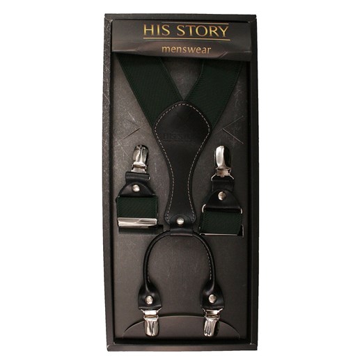 Zielone, Butelkowe Szerokie Szelki Męskie, Skóra Naturalna -HIS STORY- Stylowe, Jednokolorowe SZHSTR0009 ze sklepu JegoSzafa.pl w kategorii Szelki - zdjęcie 87875243