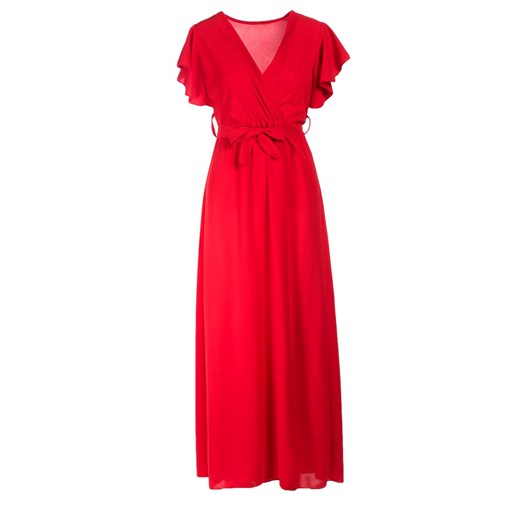 Sukienka Renee w serek czerwona z krótkim rękawem kopertowa dzienna casualowa 