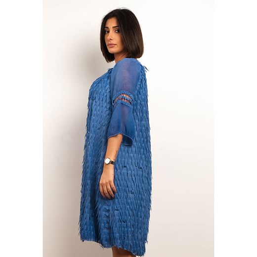Niebieska sukienka Plus Size Fashion z okrągłym dekoltem bawełniana casual 