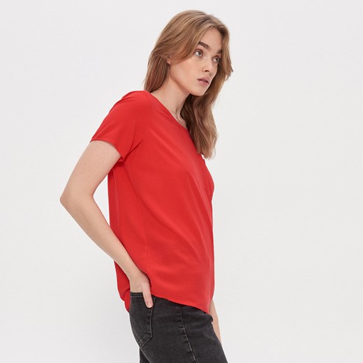 Bluzka damska House czerwona casual bez wzorów z krótkimi rękawami 