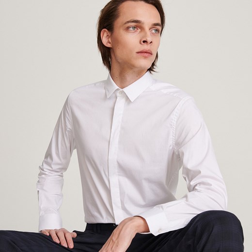Koszula męska Reserved biała z długimi rękawami elegancka 