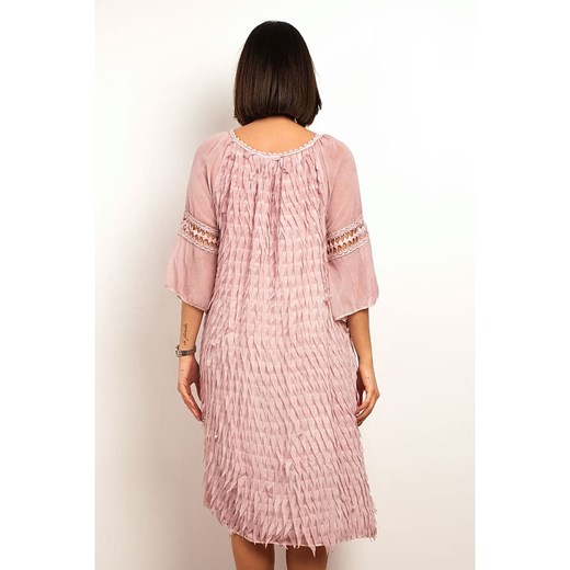 Sukienka Plus Size Fashion różowa casual mini na urodziny z okrągłym dekoltem bawełniana 