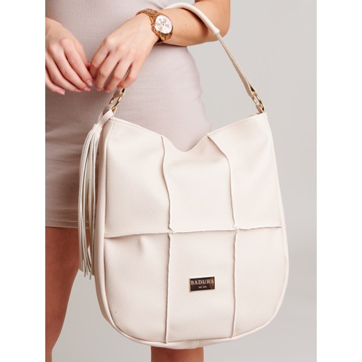 Shopper bag BADURA z frędzlami biała wakacyjna duża 