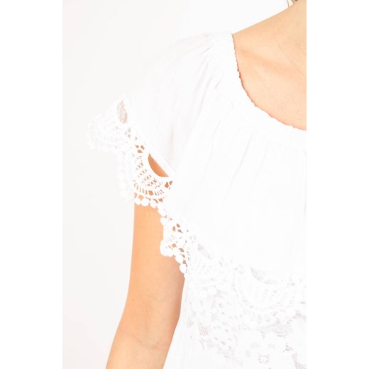 Sukienka biała Olika z okrągłym dekoltem letnia mini z krótkim rękawem trapezowa 