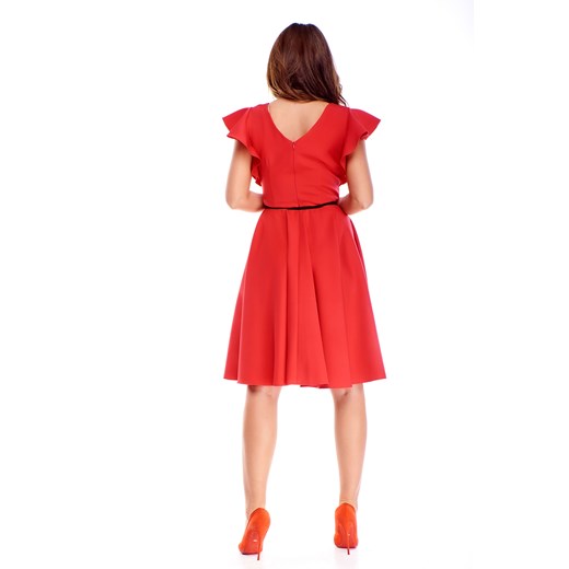 Sukienka Ptakmoda.com na randkę czerwona mini rozkloszowana gładka 