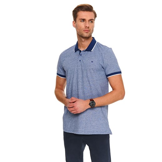 T-shirt męski niebieski Top Secret tkaninowy z krótkimi rękawami 