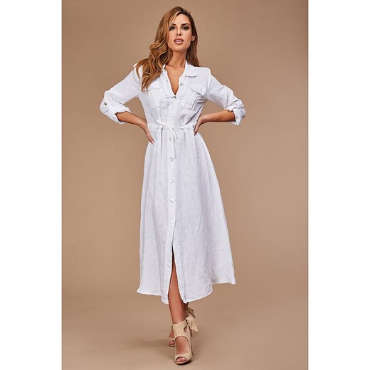 Sukienka biała z kołnierzykiem na co dzień 