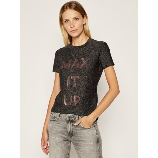 Max & Co. bluzka damska czarna z krótkimi rękawami z okrągłym dekoltem 