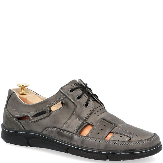 Skórzane buty na lato - KENT 600 SZARE ze sklepu Tymoteo.pl - sklep obuwniczy w kategorii Sandały męskie - zdjęcie 88235124