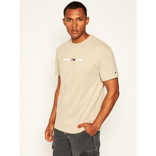 T-shirt męski beżowy Tommy Jeans wiosenny młodzieżowy 