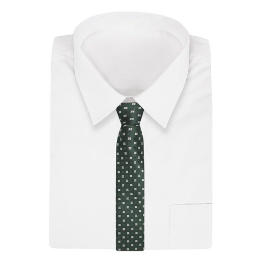 Zielony Elegancki Męski Krawat -ALTIES- 7cm, Klasyczny, w Drobny Kwiatki, Motyw Florystyczny KRALTS0470  Alties  JegoSzafa.pl
