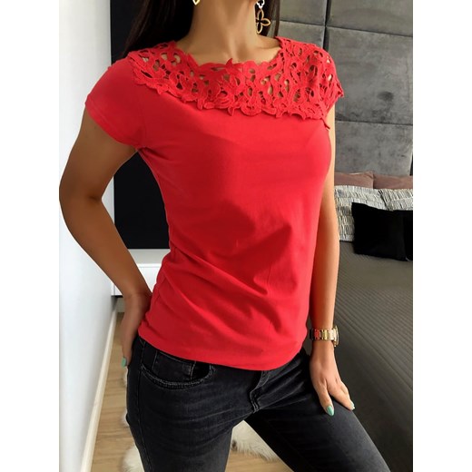 Czerwony Top z Koronką 4308-105-C Modnakiecka.pl M/L