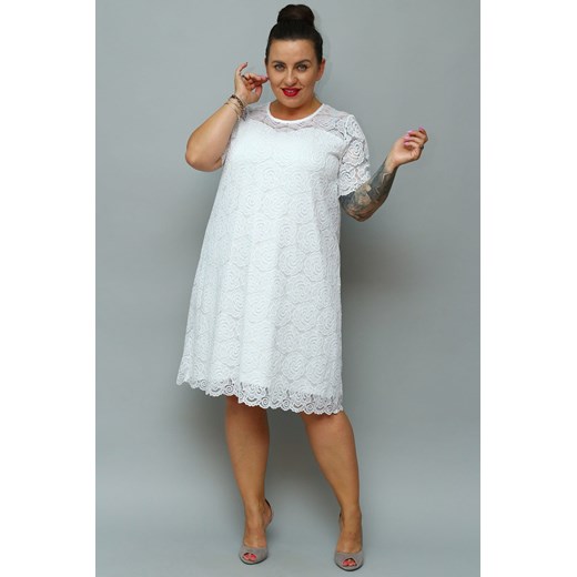 Sukienka koronkowa trapezowa ARIADNA letnia ecru plus size karko.pl