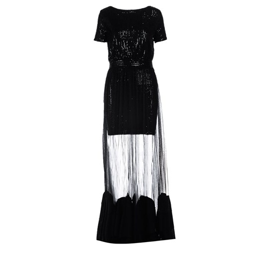 Sukienka czarna Renee elegancka z okrągłym dekoltem z krótkimi rękawami maxi na karnawał 