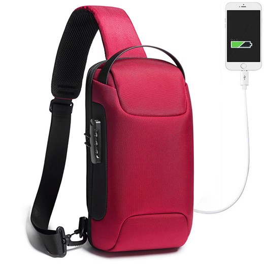 Plecak miejski Bange na jedno ramię antykradzieżowy z organizerem i USB BG-22085 Kolor: czerwony    inBag