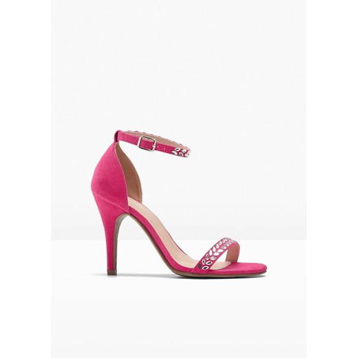 Sandały damskie Bonprix różowe z aplikacjami  eleganckie z klamrą na wysokim obcasie 