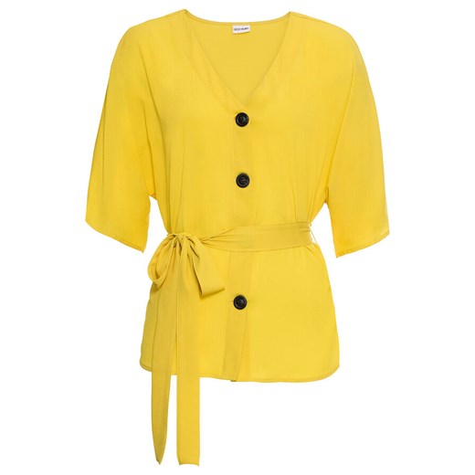 Bluzka damska BODYFLIRT z krótkimi rękawami żółta z dekoltem w literę v 