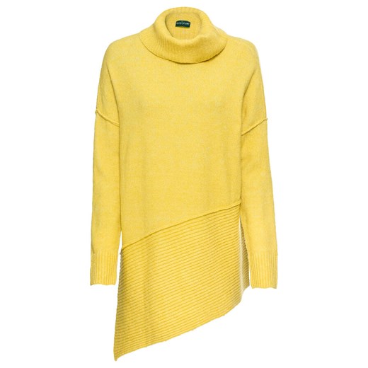 Żółty sweter damski Bonprix z golfem bez wzorów 