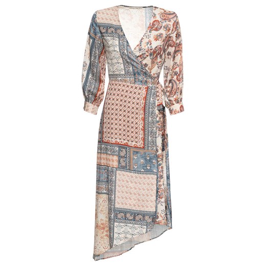 BODYFLIRT sukienka midi asymetryczna wielokolorowa na spacer z długim rękawem satynowa 