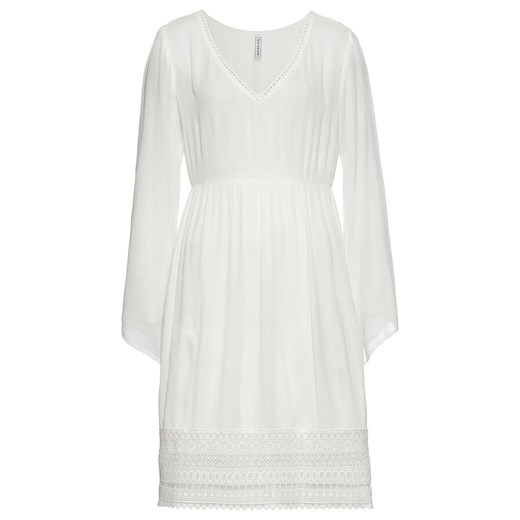 Sukienka biała Bonprix mini z długim rękawem 