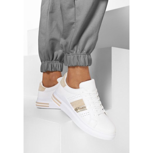 Buty sportowe damskie Born2be sneakersy w stylu młodzieżowym na płaskiej podeszwie białe sznurowane 