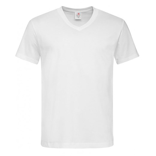 Biały Bawełniany T-Shirt w Serek, Męski Bez Nadruku -STEDMAN- Koszulka, Krótki Rękaw, Basic, V-neck TSJNPLST2300white ze sklepu JegoSzafa.pl w kategorii T-shirty męskie - zdjęcie 89271810
