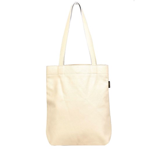 Shopper bag beżowa Slontorbalski bez dodatków wakacyjna ze skóry na ramię 