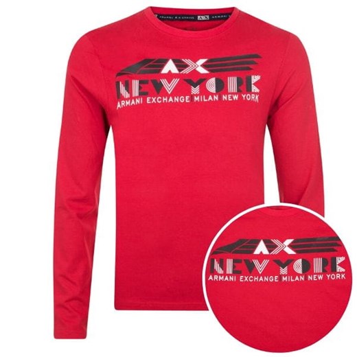 CZERWONA  KOSZULKA Z DŁUGIM RĘKAWEM MĘSKA LONGSLEEVE ARMANI EXCHANGE