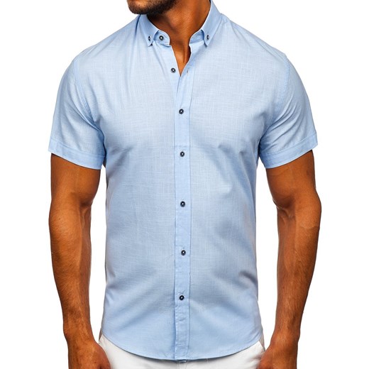 Koszula męska Denley niebieska bez wzorów na wiosnę 