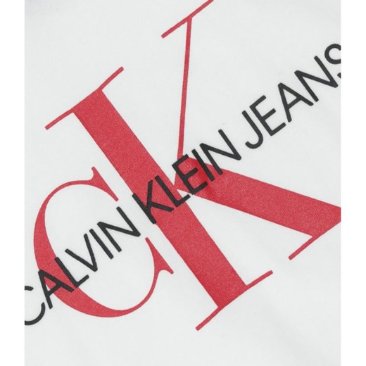 Bluzka dziewczęca Calvin Klein z krótkim rękawem biała z jeansu w nadruki 