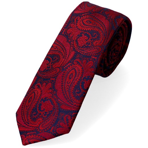 krawat jedwabny granatowe tło bordowy motyw paisley narciso Dobrze Dodane   