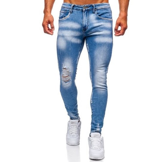 Granatowe jeansowe spodnie męskie skinny fit Denley KX522  Denley XL  wyprzedaż 