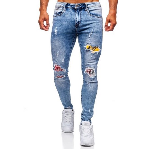 Granatowe jeansowe spodnie męskie skinny fit Denley KX571 Denley  S promocja  
