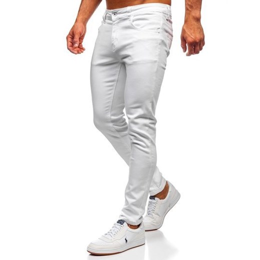 Białe jeansowe spodnie męskie skinny fit Denley KX576-12  Denley XL wyprzedaż  